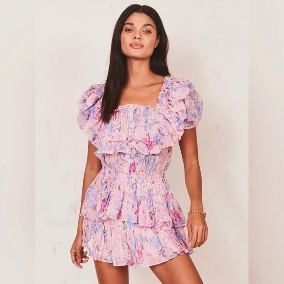 LoveShackFancy Pastel Floral Ruffle Mini Dress - Picture 2 of 2